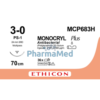 Image de Ethicon MONOCRYL PLUS MCP683H 3/0 70cm (36fils)