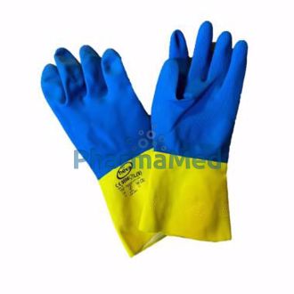 Image de Gant de ménage latex bleu et jaune M - 1paire