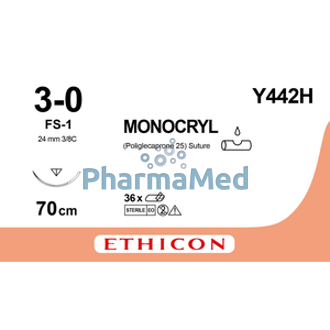 Image de MONOCRYL 3/0 Y442H FS-1 needle 70cm /36fils
