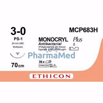 Image de Ethicon MONOCRYL PLUS MCP683H 3/0 70cm (36fils)