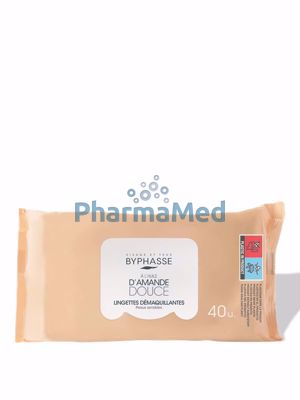 Image sur Lingettes démaquillantes Byphasse à l'huile d'amande pour peau sensible 40pcs