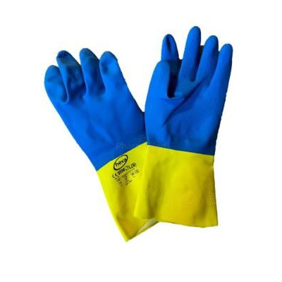 Gant de ménage latex bleu et jaune M - 1paire