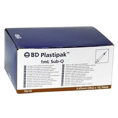 Seringue 1ML BD Sub-Q + aiguille 26G 1/2" - 100pc