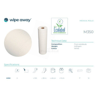 Draps d'examen 2 plis 48cm x 38m prédécoupé M350 - 12rlx
