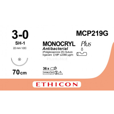 MONOCRYL 3/0 Plus MCP219G SH-1 70cm - 36fils