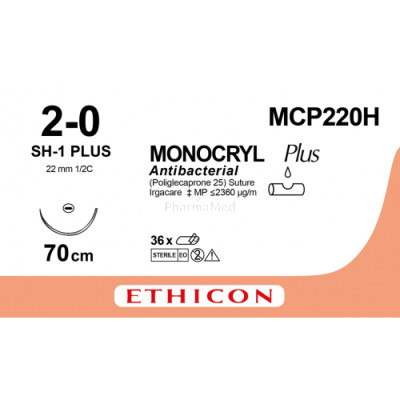 MONOCRYL 2/0 Plus MCP220H SH-1 70cm - 36fils