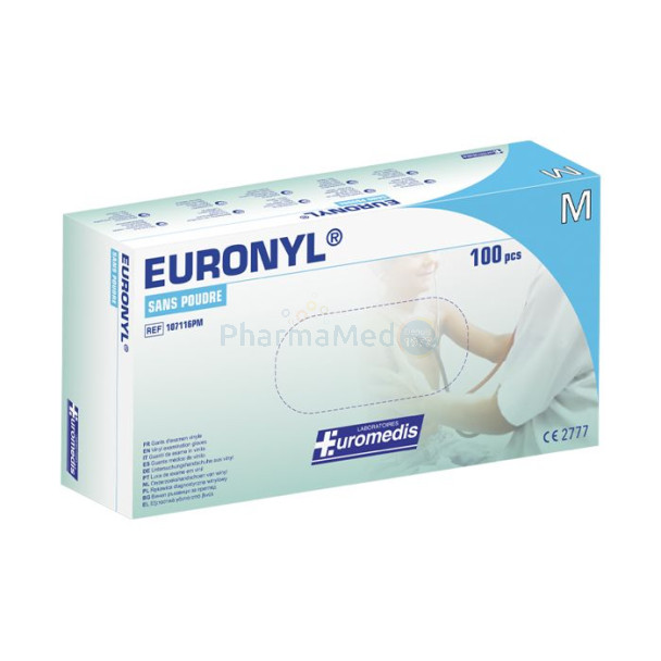 EURONYL Vinyl handschoenen poedervrij M - 100st