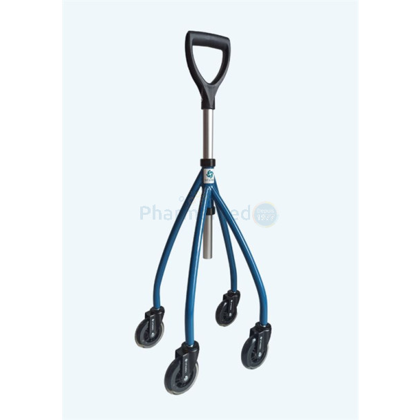 WHEELEO Canne quadripode à roulette Bleu