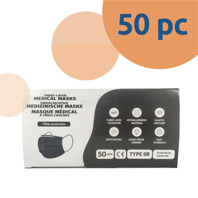 Masques chirurg. noirs Type IIR Adulte (50pc)