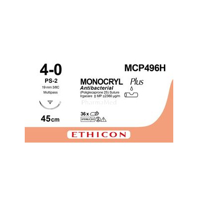 MONOCRYL+ 4/0 MCP496H PS-2 45cm 3/8 19mm- 36fils