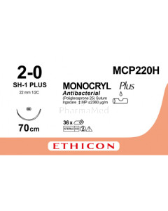 MONOCRYL 2/0 Plus MCP220H SH-1 70cm - 36fils