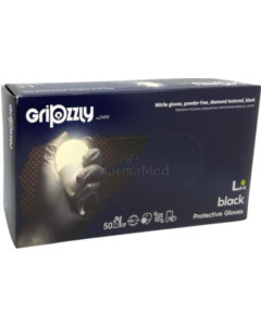 Gants nitriles GRIPZZLY texturés diamand noir Médium - 50pc