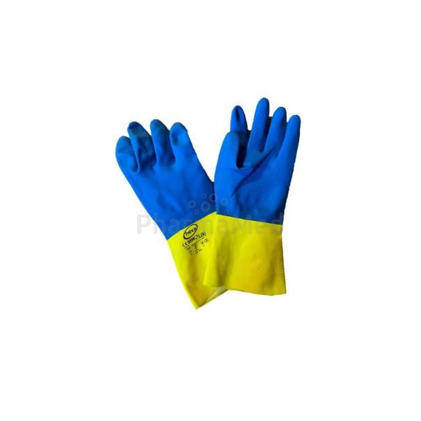 Gant de ménage latex bleu et jaune M - 1paire