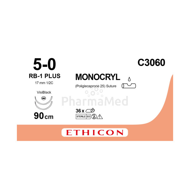 MONOCRYL 5/0 C3060 RB-1 Plus 90cm - 36fils