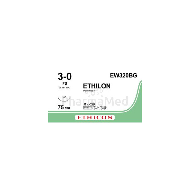 ETHILON 3/0 EW320BG 26mm 3/8 75cm Noir - 12fils
