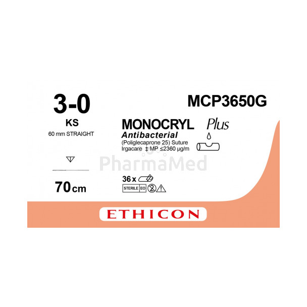 MONOCRYL 3/0 Plus MCP3650G KS 70cm - 36draden