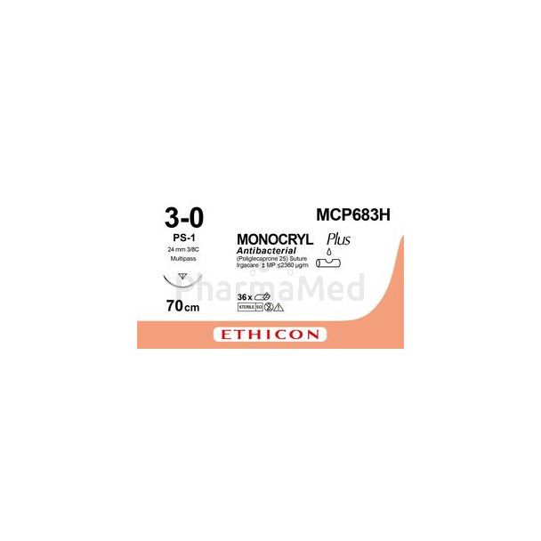 MONOCRYL+ 3/0 MCP683H 70cm - 36draden