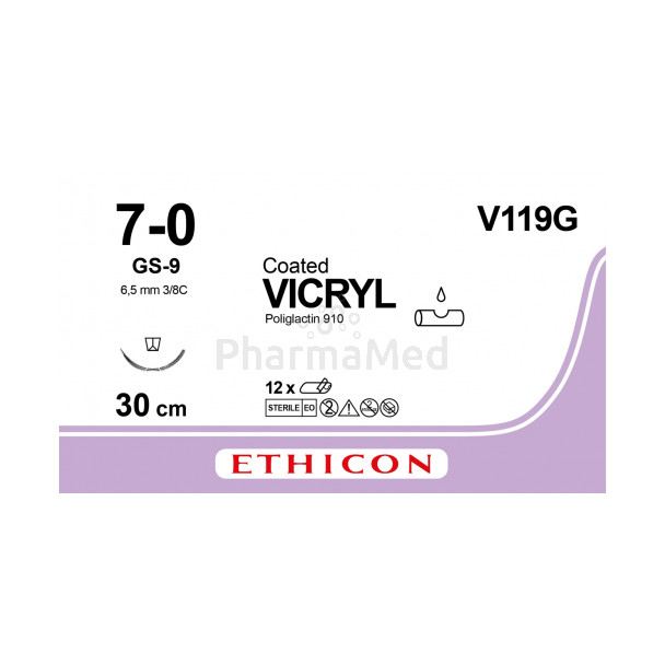 VICRYL 7/0 Coated V119G GS-9 30cm - 12draden