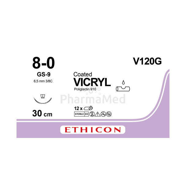 VICRYL 8/0 Coated V120G GS-9 30cm - 12draden