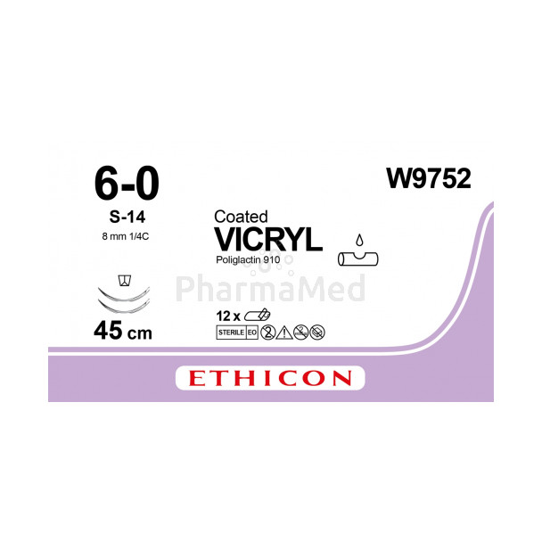 VICRYL 6/0 Coated W9752 S-14 45cm - 12draden