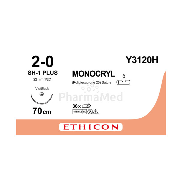 MONOCRYL 2/0 Y3120H SH-1 Plus 70cm - 36fils