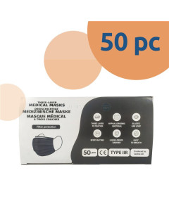 Masques chirurg. noirs Type IIR Adulte (50pc)