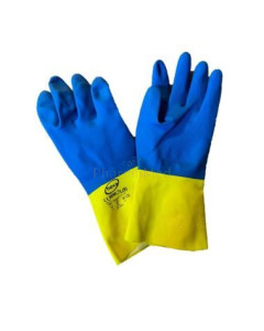 Gant de ménage latex bleu et jaune M - 1paire