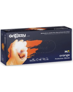 Gants nitriles GRIPZZLY texturés diamand orange Médium - 50pc