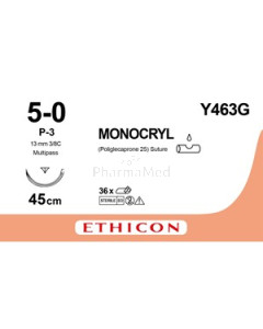 MONOCRYL 5/0 Y463G P-3 Prime 45cm - 12draden
