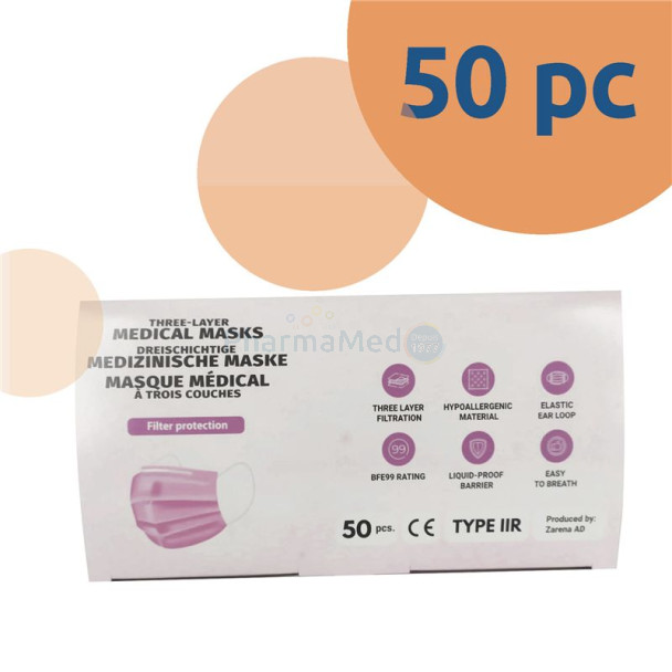 Masques chirurg. roses Type IIR Adulte (50pc)