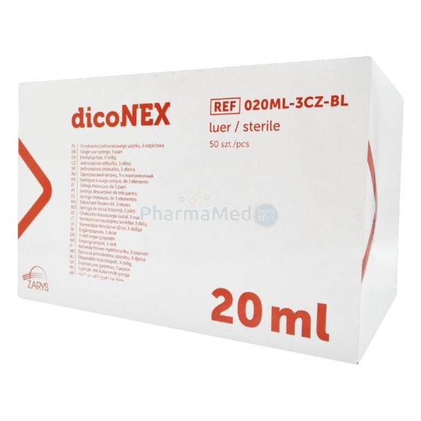 Seringues ZARYS dicoNEX 20ml sans latex - 50pc