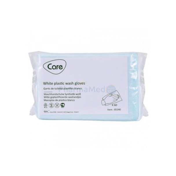 Gants de toilette à jeter plastif. CARE (60p)
