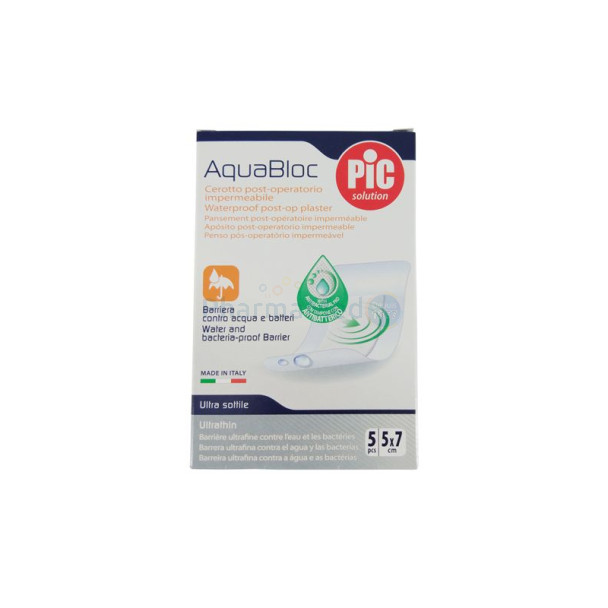 AQUABLOC Pansements transparents post-op ST antibactériens - 5x7cm - 5pc