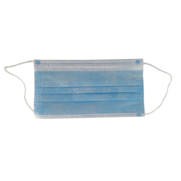 Masques 3 plis TYPE IIR bleus élastiques - 50pc