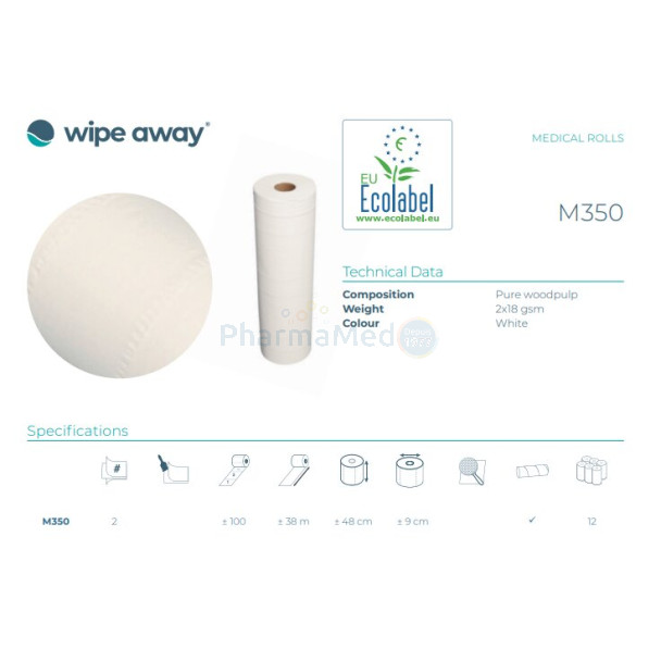 Draps d'examen 2 plis 48cm x 38m prédécoupé M350 - 12rlx