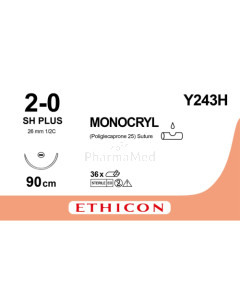 MONOCRYL 2/0 Y243H SH Plus 90cm - 36draden