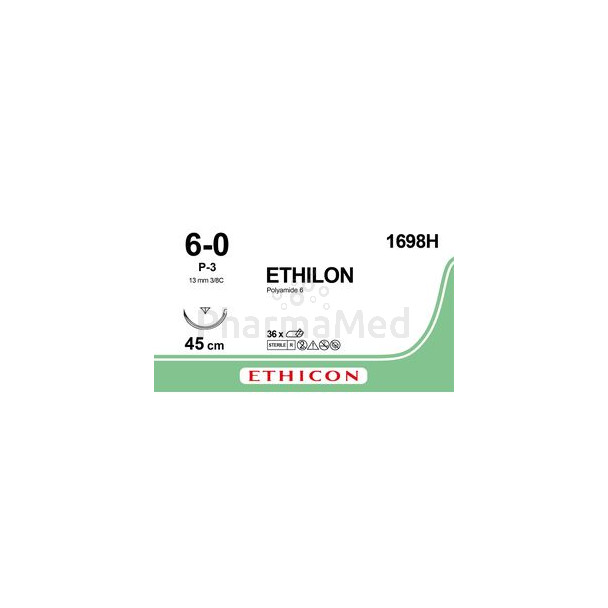 ETHILON 6/0 P-3 Prime 3/8 M0.7 45cm Noir - 36fils