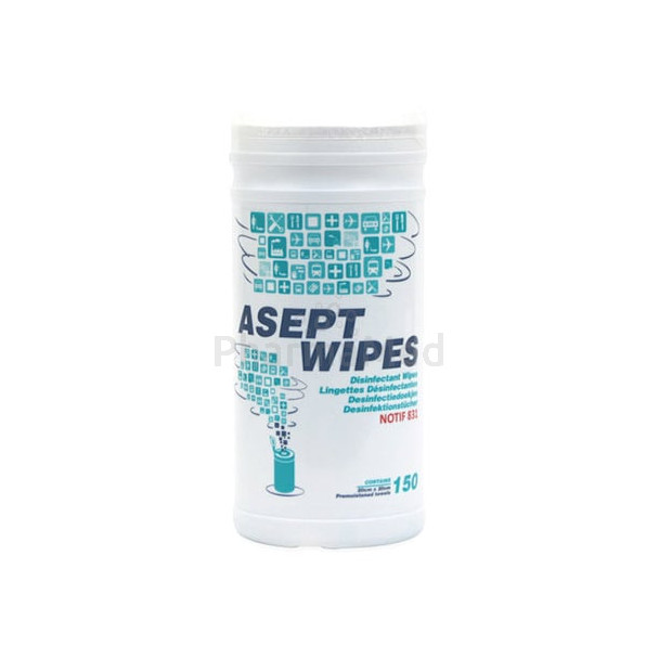 Lingettes désinfectantes PT1 ASEPT WIPES blanc 20x20cm - 150pc