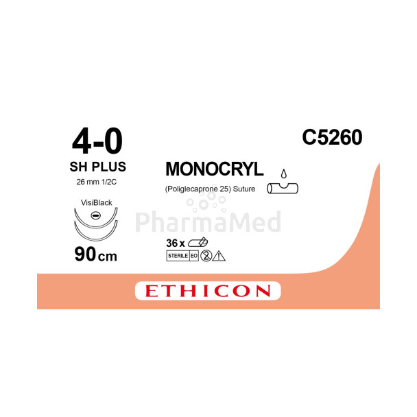 MONOCRYL 4/0 C5260 SH Plus 90cm - 36fils