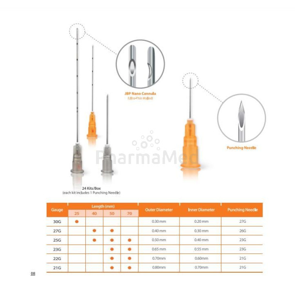 Nano cannule d'injection JBP 25G x 40mm - 24pc