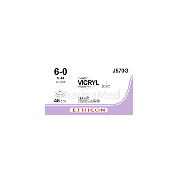 VICRYL 6/0 Coated V570G S-14 45cm - 12draden