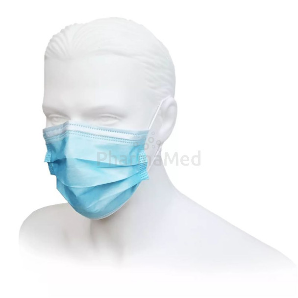 Masques 3 plis Type II bleus élastique(50pc)