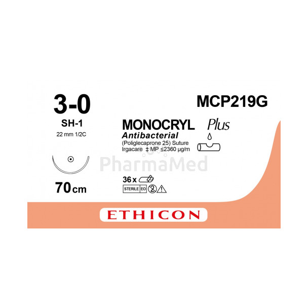 MONOCRYL 3/0 Plus MCP219G SH-1 70cm - 36fils