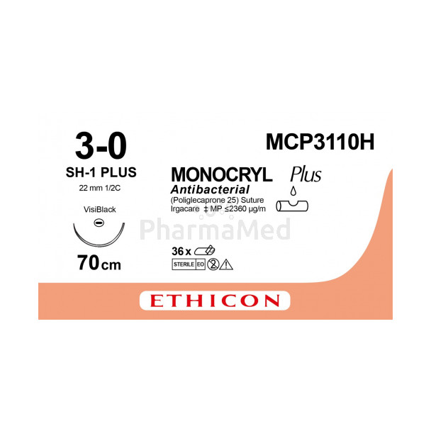 MONOCRYL 3/0 Plus MCP3110H SH-1 70cm - 36fils