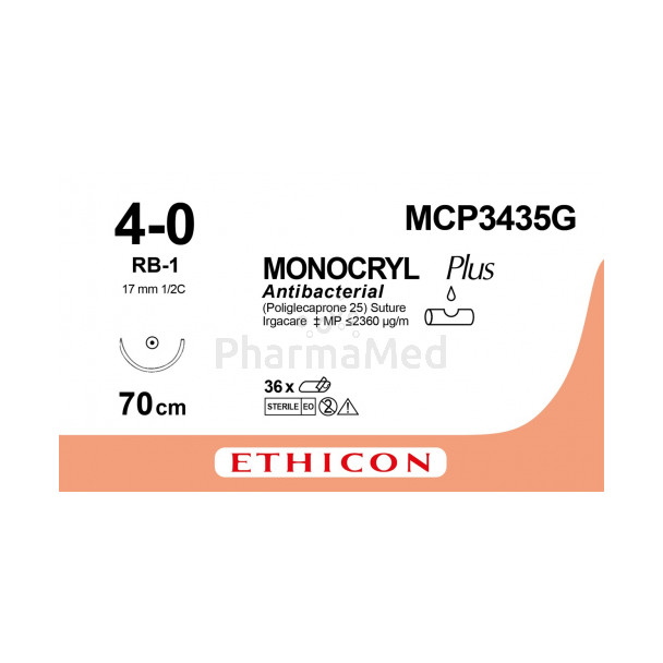 MONOCRYL 4/0 Plus MCP3435G RB-1 70cm - 12fils