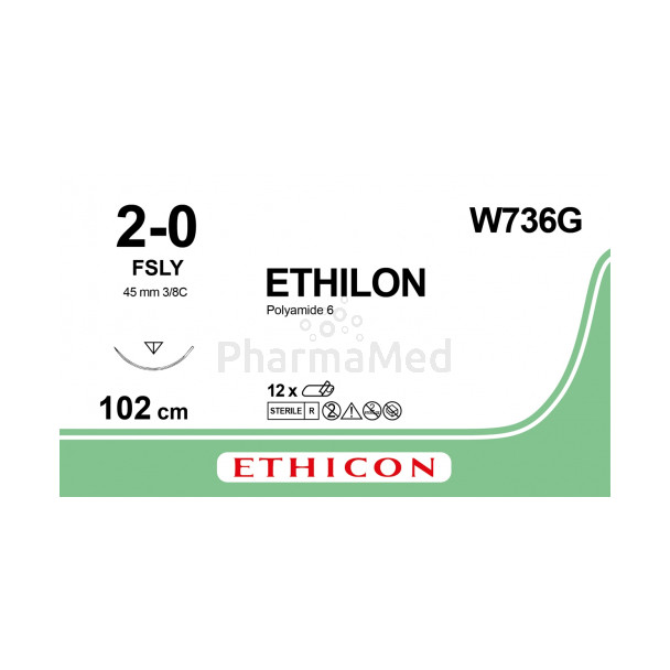 ETHILON 2/0 W736G FSLY 102cm - 12draden