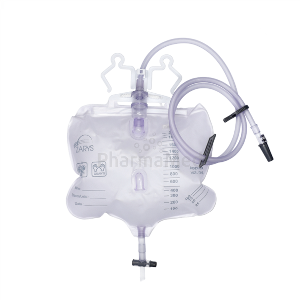Sac à urine 2000ml avec port d'échantillon + drain 120cm - 50pcs