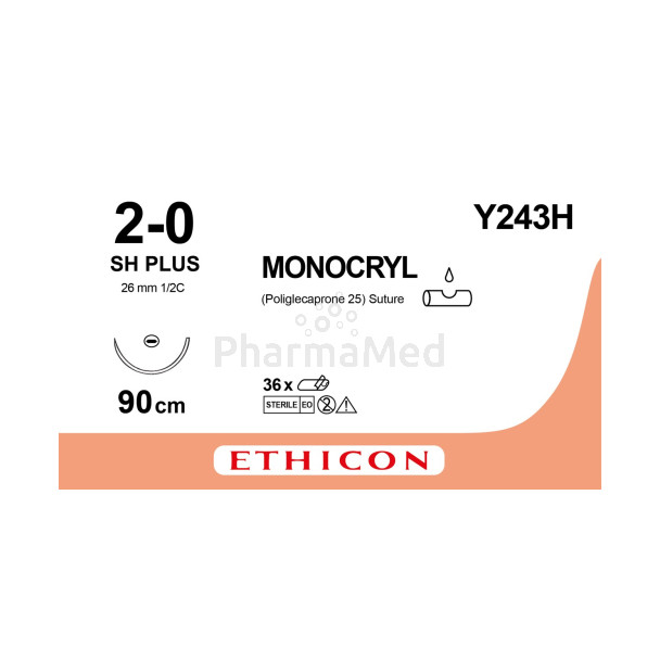 MONOCRYL 2/0 Y243H SH Plus 90cm - 36fils