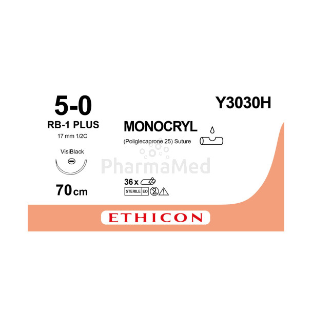 MONOCRYL 5/0 Y3030H RB-1 Plus 70cm - 36fils