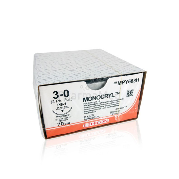 MONOCRYL 3-0 PS1 Y936H 3/8 70cm 24mm- 36fils